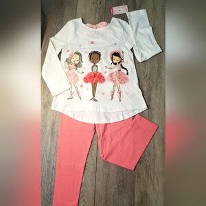 Girls Tommy Bahama Ballerina Graphic Tee And Leggings Set Coral & White Size 7/8
